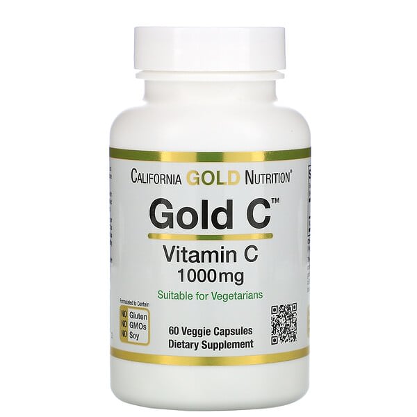 California Gold Nutrition, 金 C 粉，維生素 C，1,000 毫克，60 粒素食膠囊